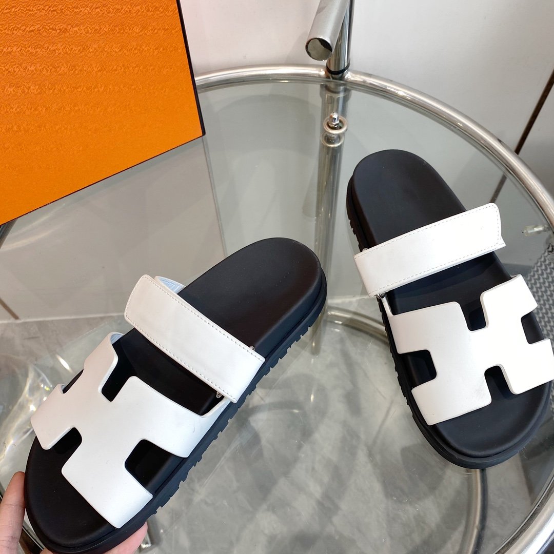 Hermes Chypre Sandal White Mastic Calfskin Leather