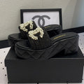 Chanel Double Pearl Platform Sandals Sheepskin Black