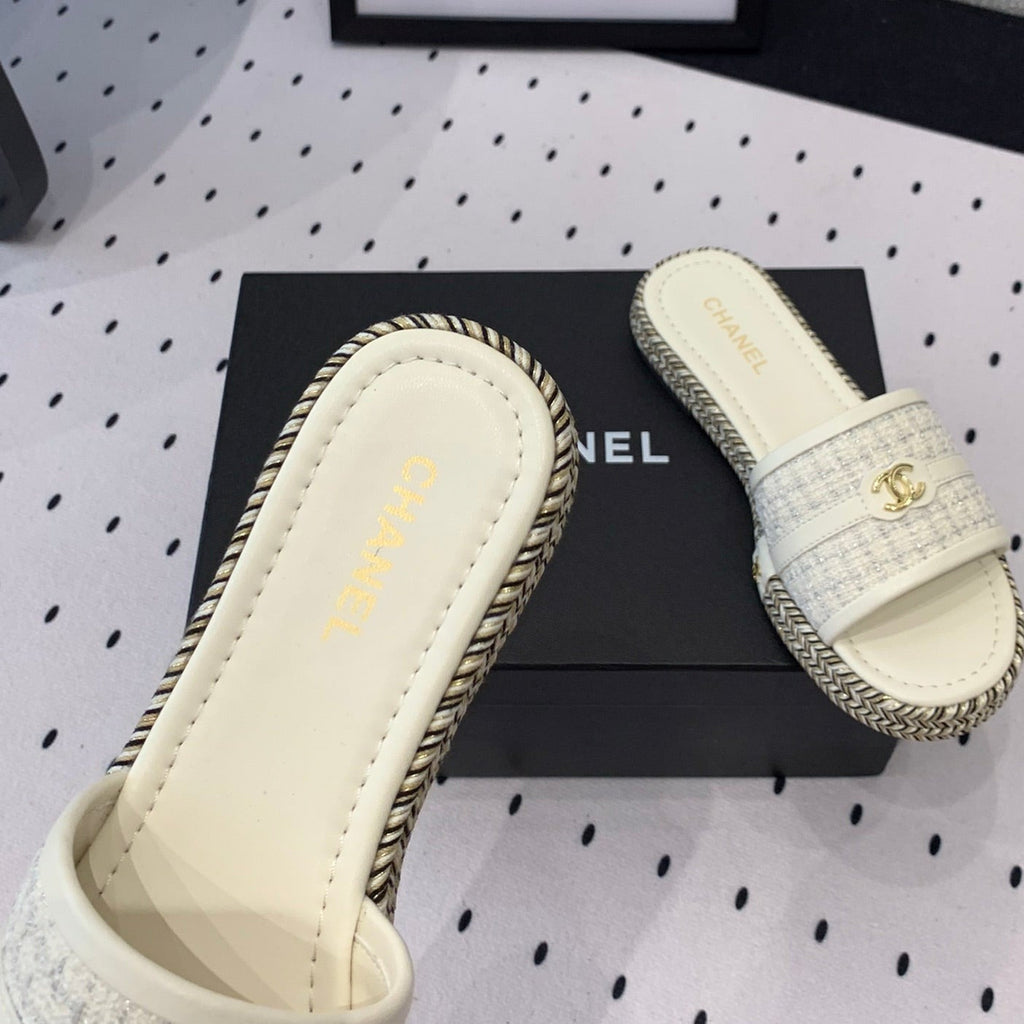 Chanel Double Women White Slippers Calfskin