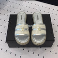 Chanel Double Women Silver Slippers Calfskin