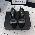 Chanel Double Rhinestone Slingback Sheepskin Silver Black
