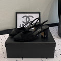 Chanel Double Rhinestone Slingback Sheepskin Black
