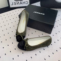Chanel Ballet Flat Olive Green Mix Black Velvet