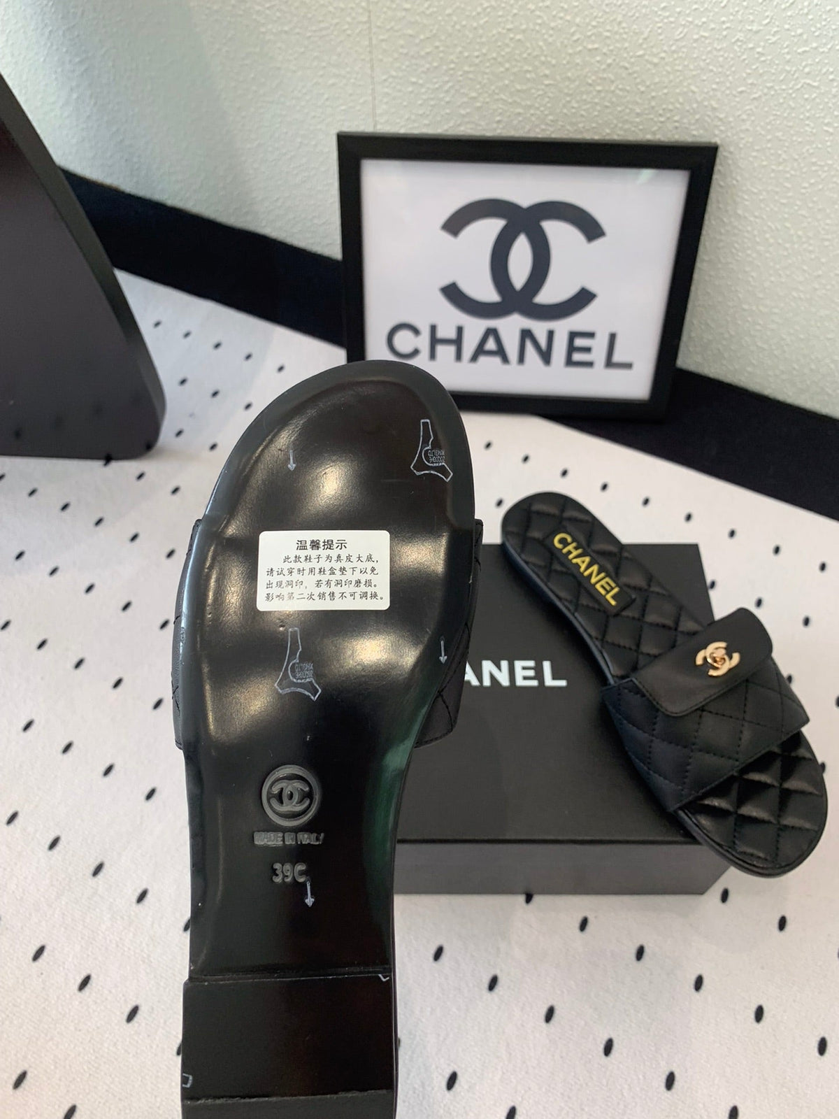 Chanel Slippers in Black Calfskin