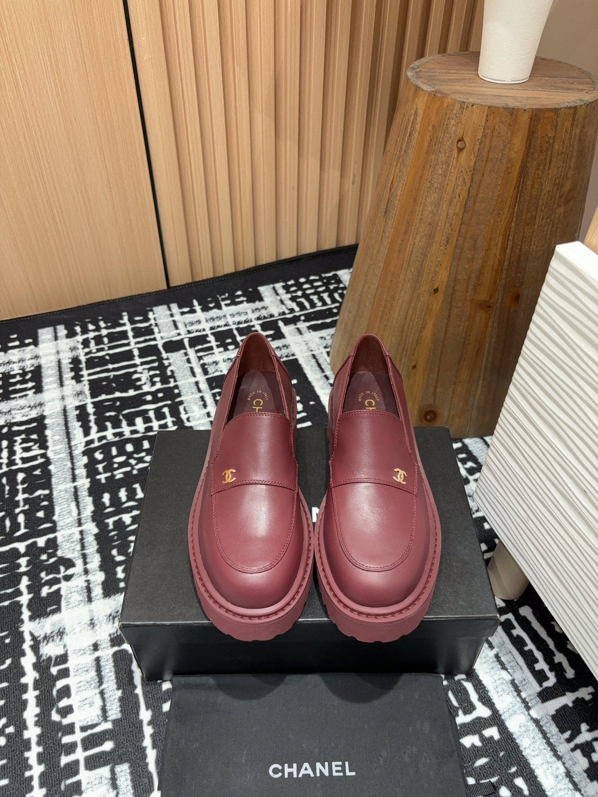Chanel Moccasins in Burgundy Red Calfskin