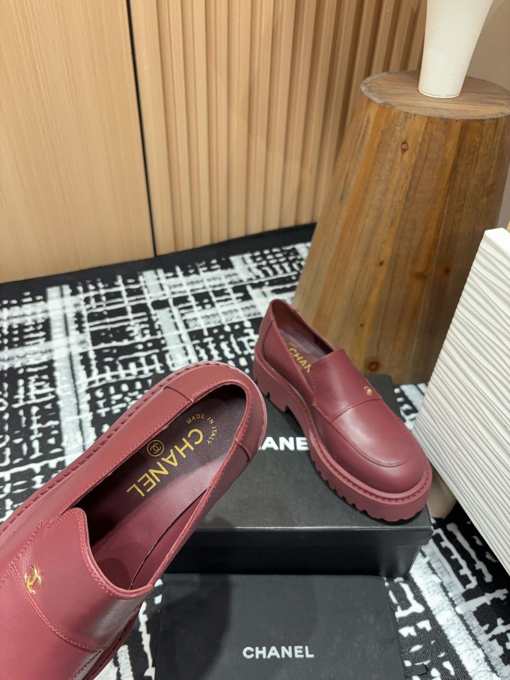 Chanel Moccasins in Burgundy Red Calfskin