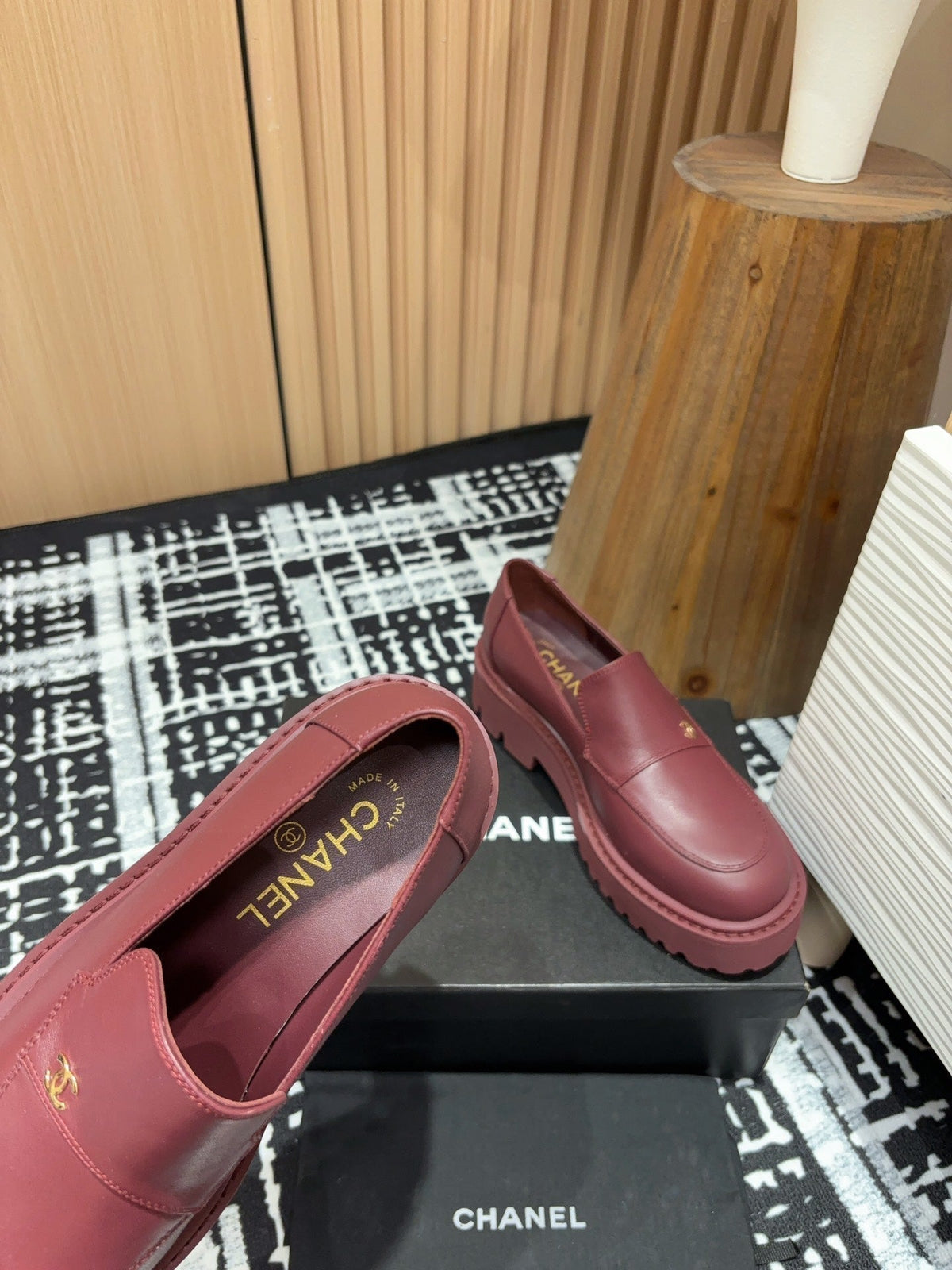 Chanel Moccasins in Burgundy Red Calfskin