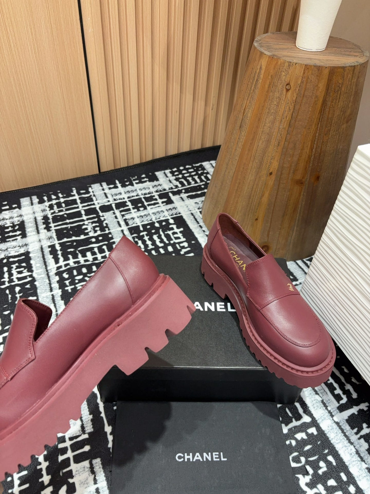 Chanel Moccasins in Burgundy Red Calfskin