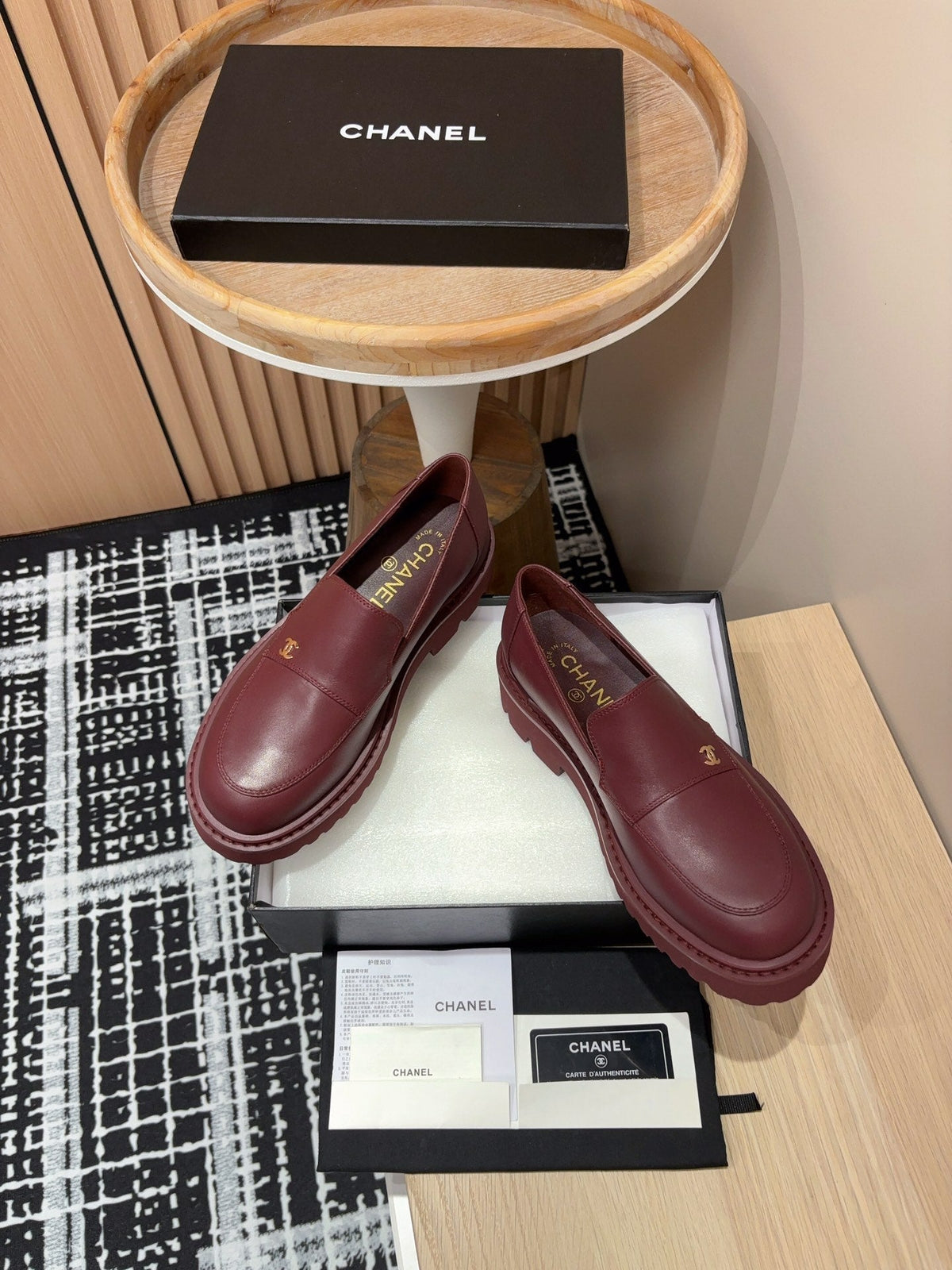 Chanel Moccasins in Burgundy Red Calfskin