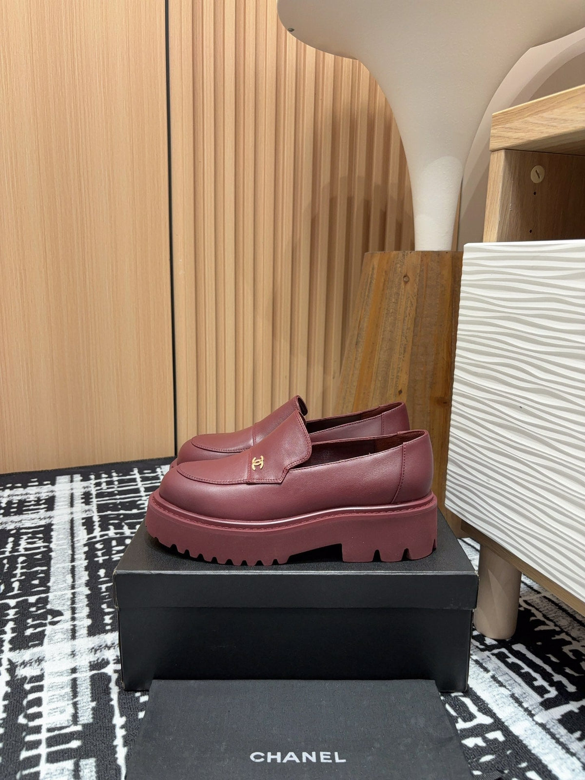 Chanel Moccasins in Burgundy Red Calfskin