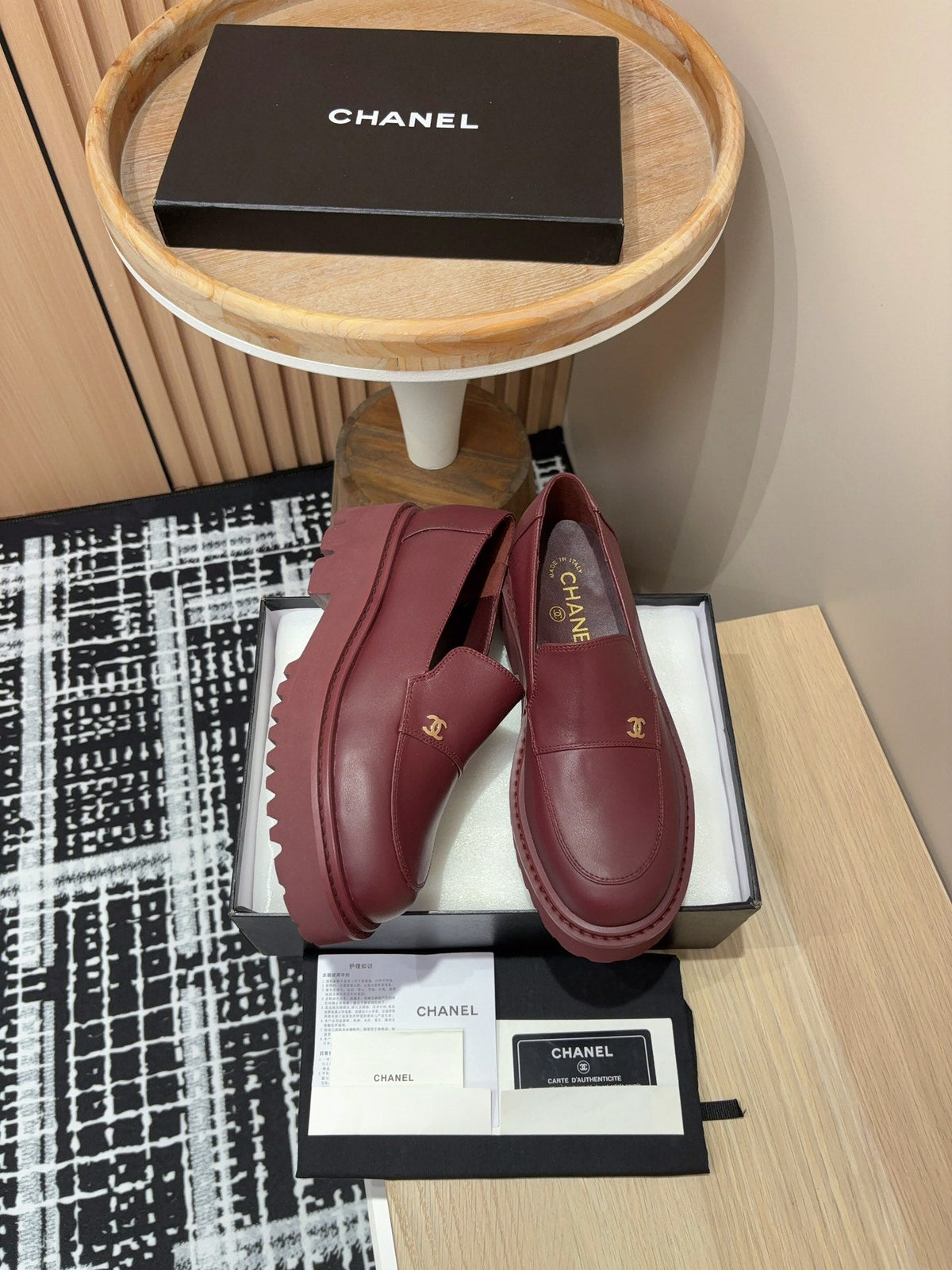 Chanel Moccasins in Burgundy Red Calfskin