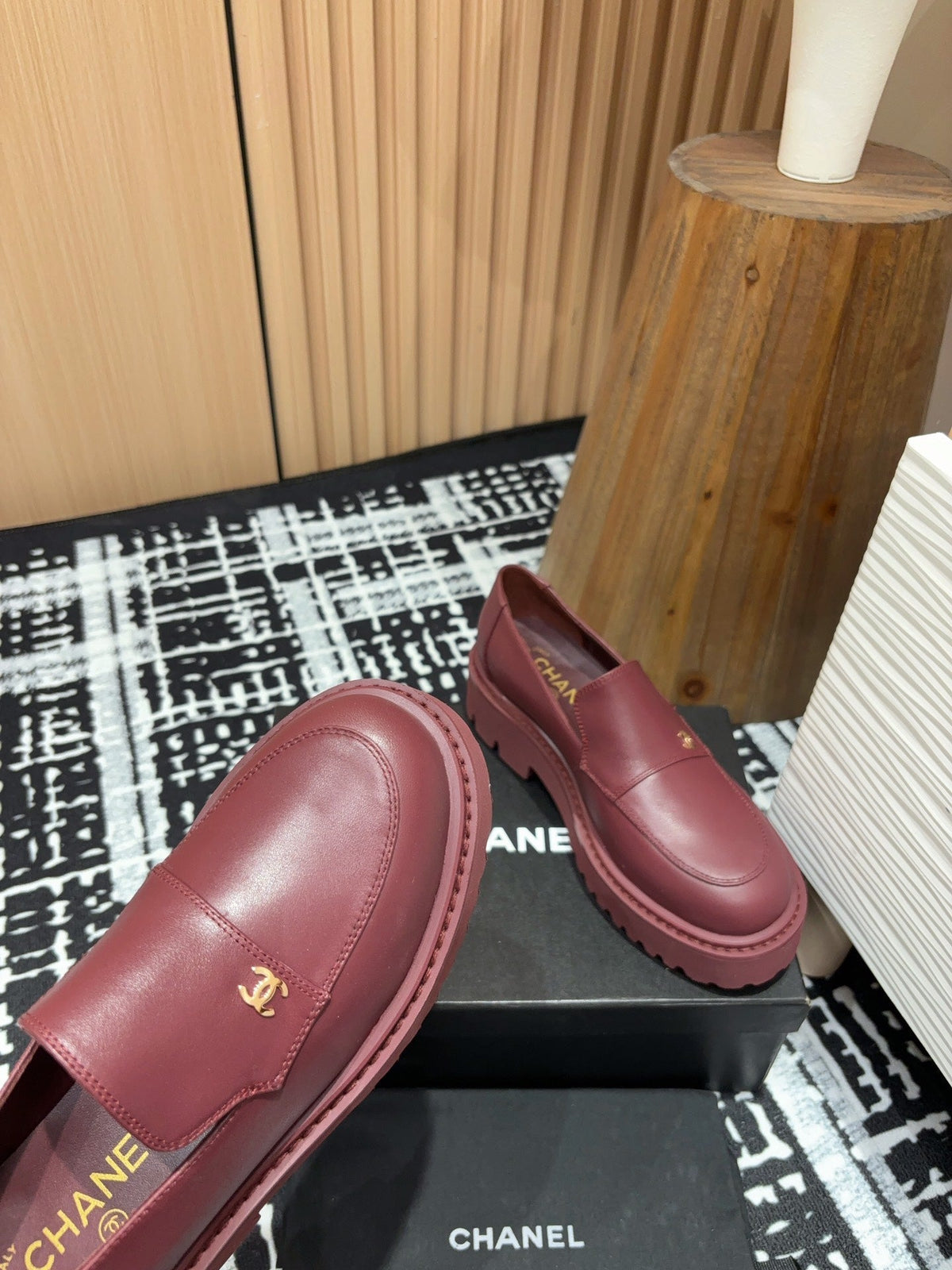 Chanel Moccasins in Burgundy Red Calfskin