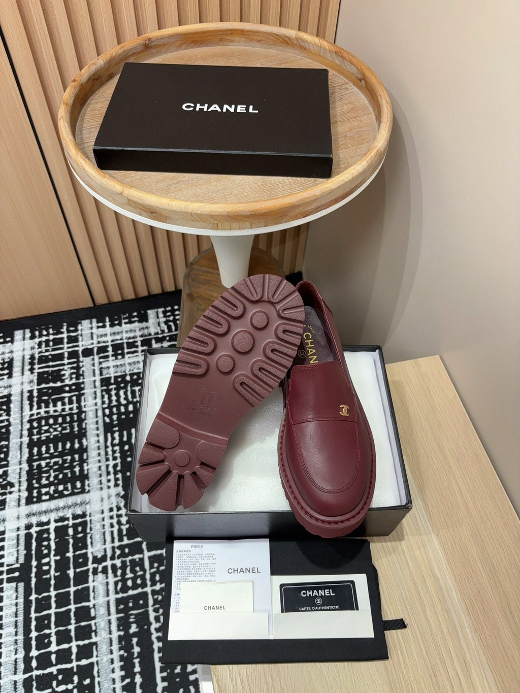 Chanel Moccasins in Burgundy Red Calfskin