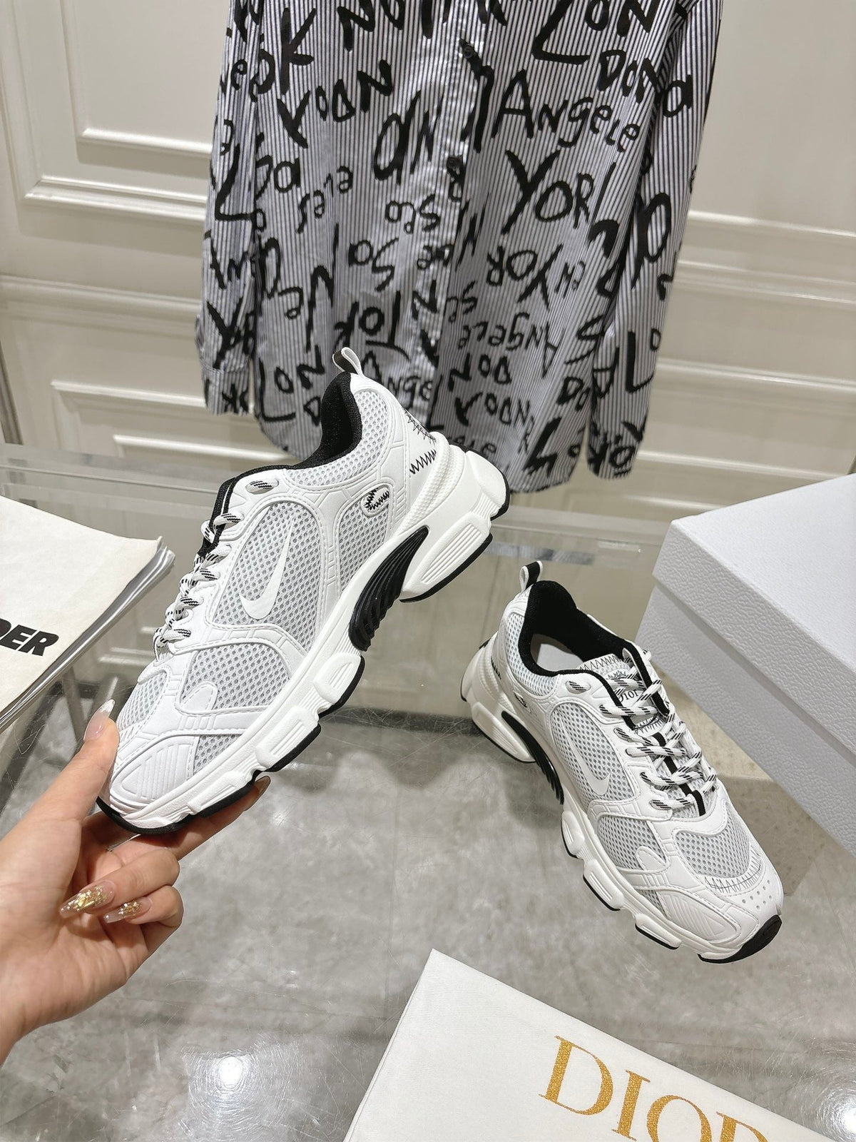 Dior 25S Chrono Sneaker 45mm in Mesh with White and Black Calfskin