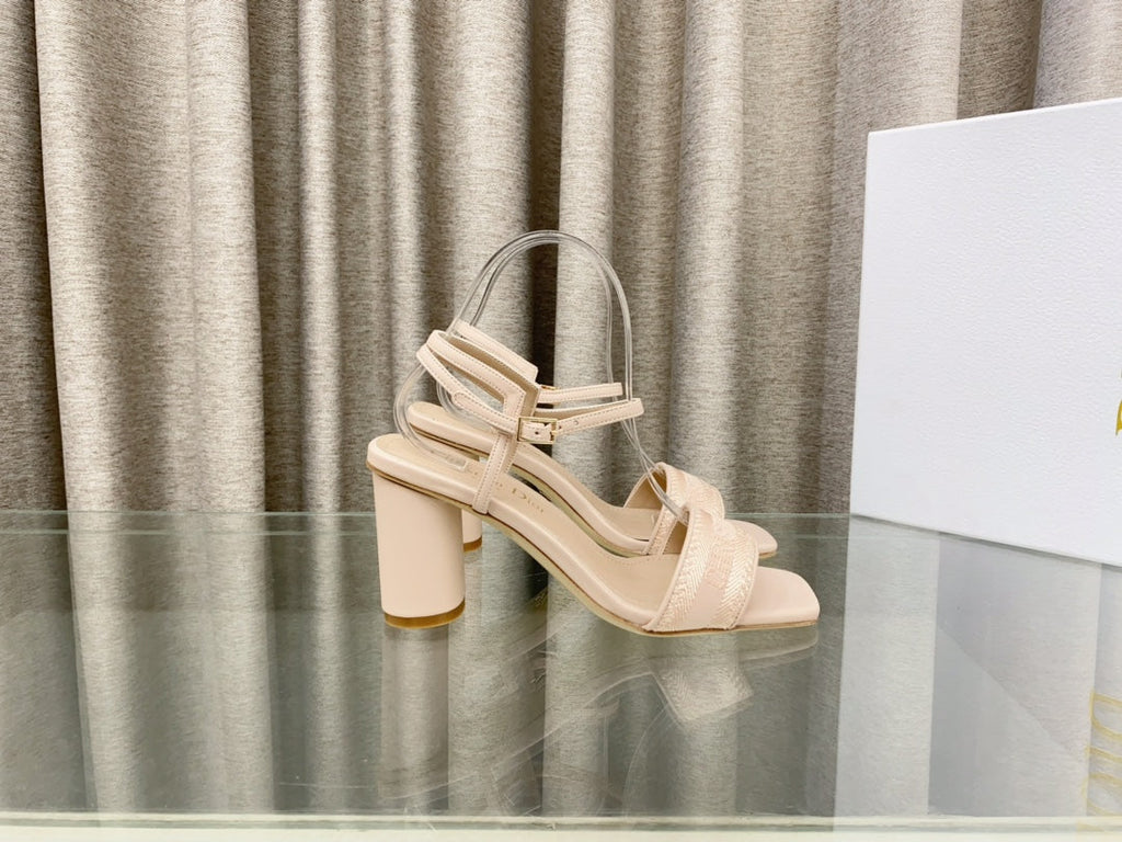 Dior Dway High Heel Embroidered Sandal Light Pink Calfskin 75 mm