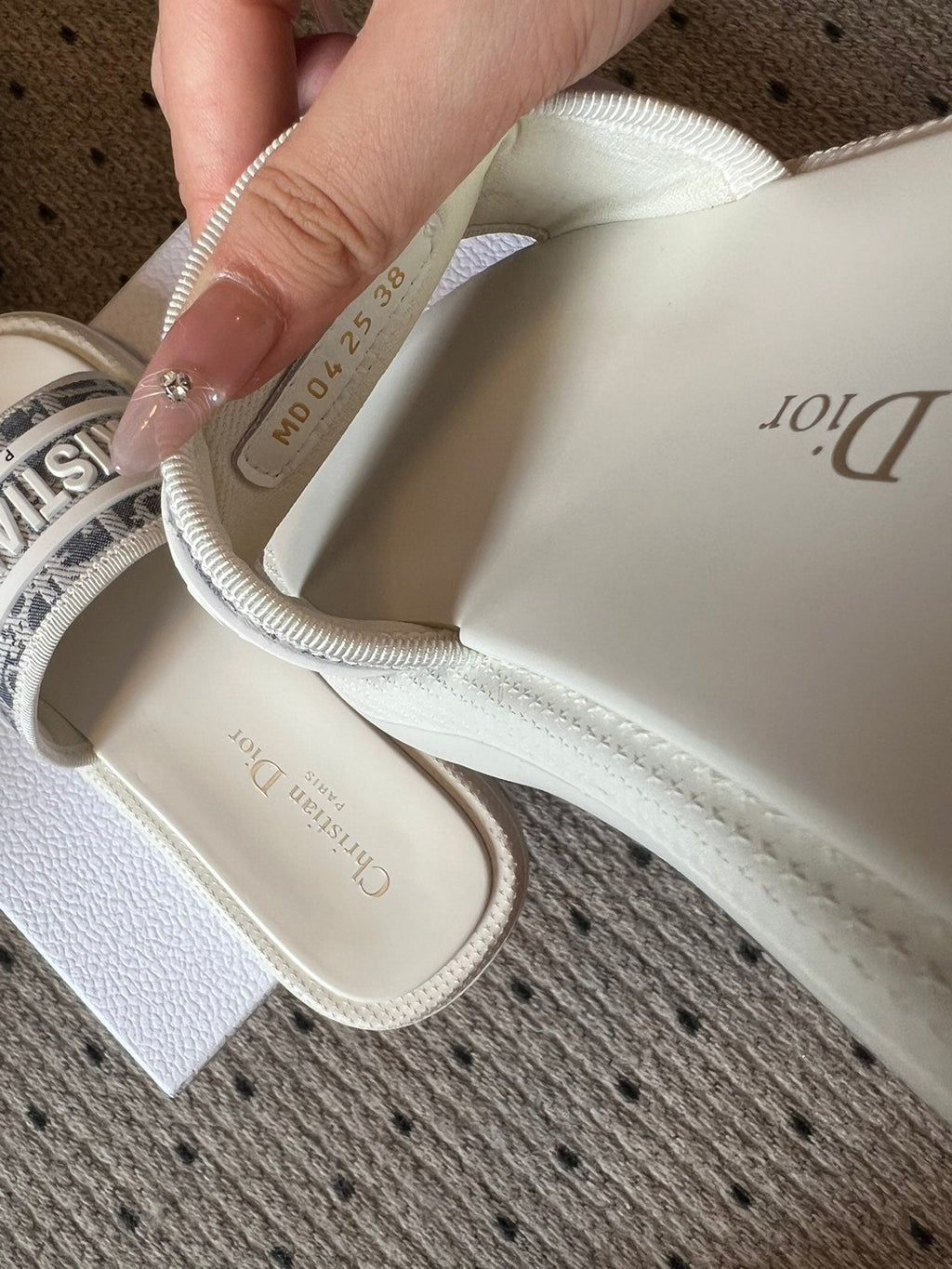 Dior CD Dway Slides White Rubber Toile de Jouy Embroidery