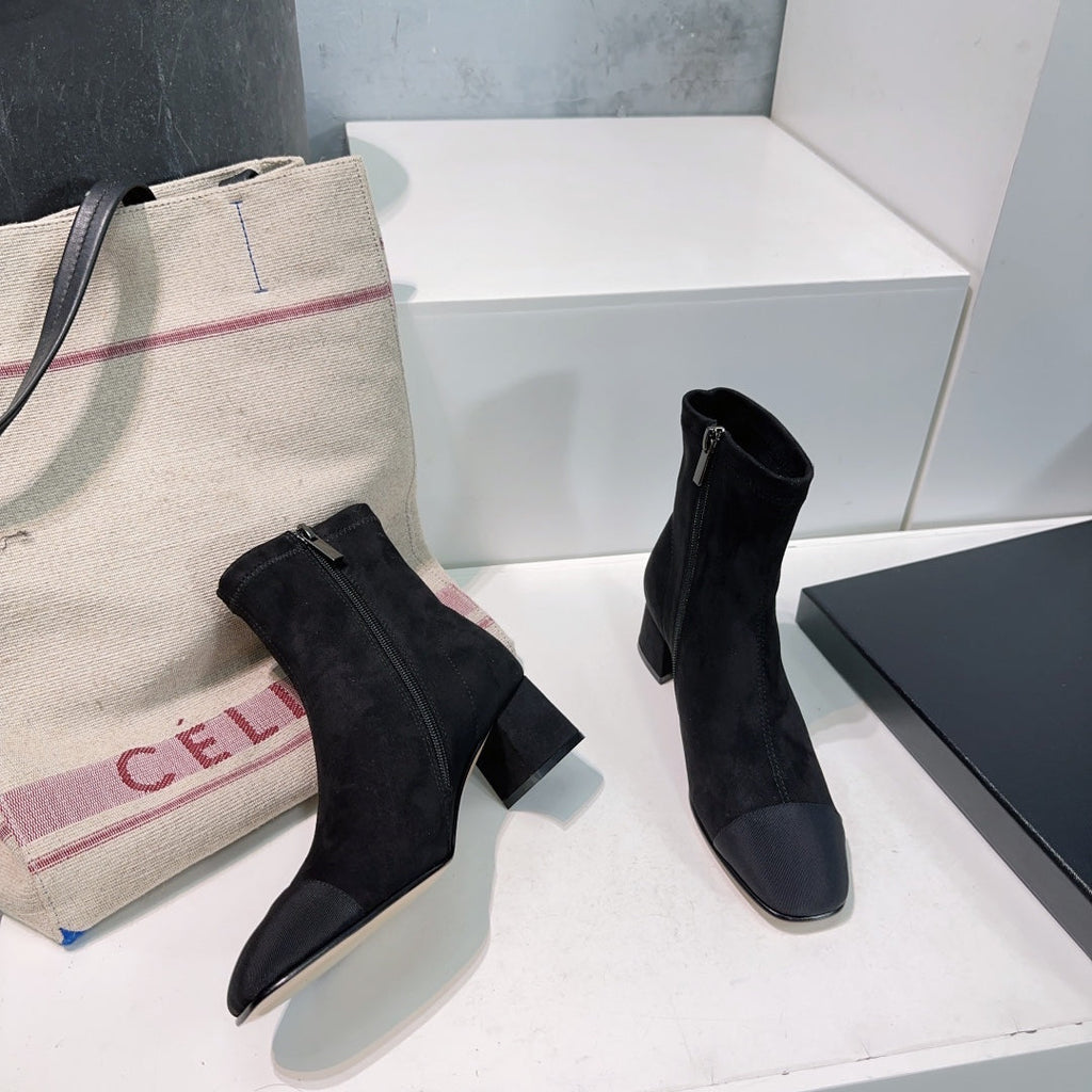 Chanel Ankle Boots 25S 45 mm in Black Suede with Zipper