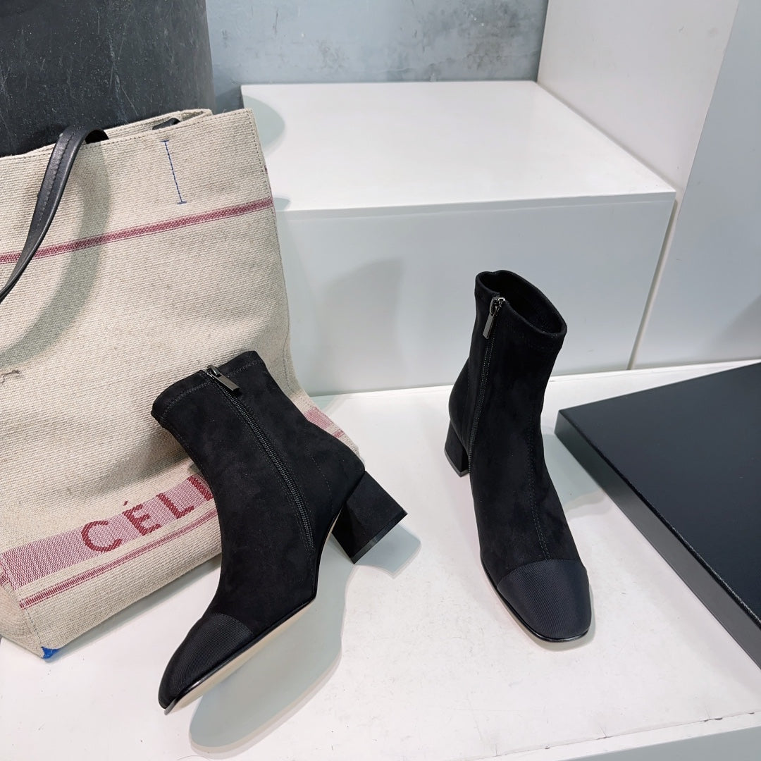 Chanel Ankle Boots 25S 45 mm in Black Suede with Zipper
