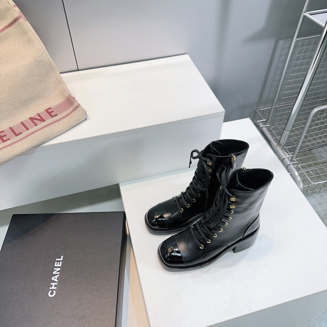Chanel Ankle Boots 25S 50 mm in Black Lambskin with Zipper