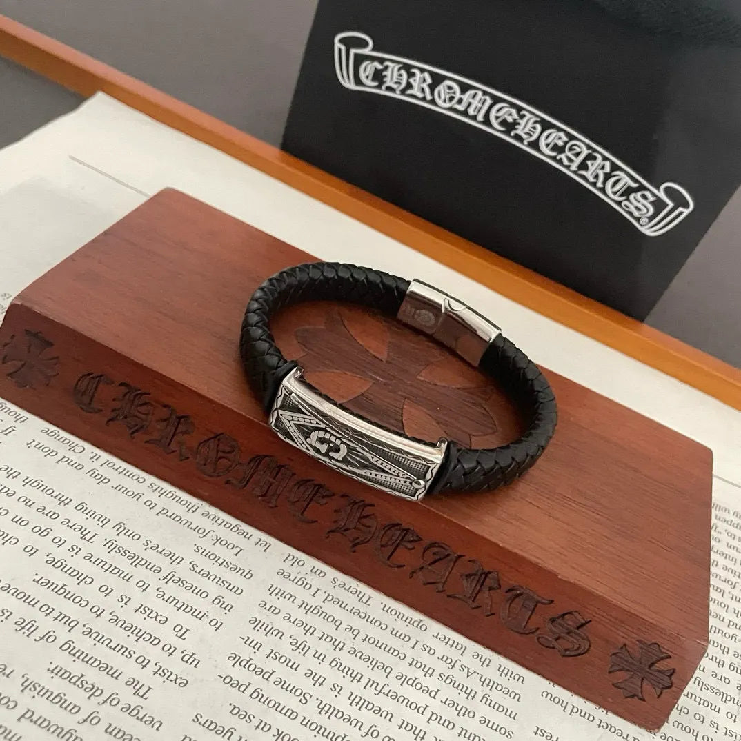 Premium Braided Leather Bracelet with Silver Clasp - Hình 2