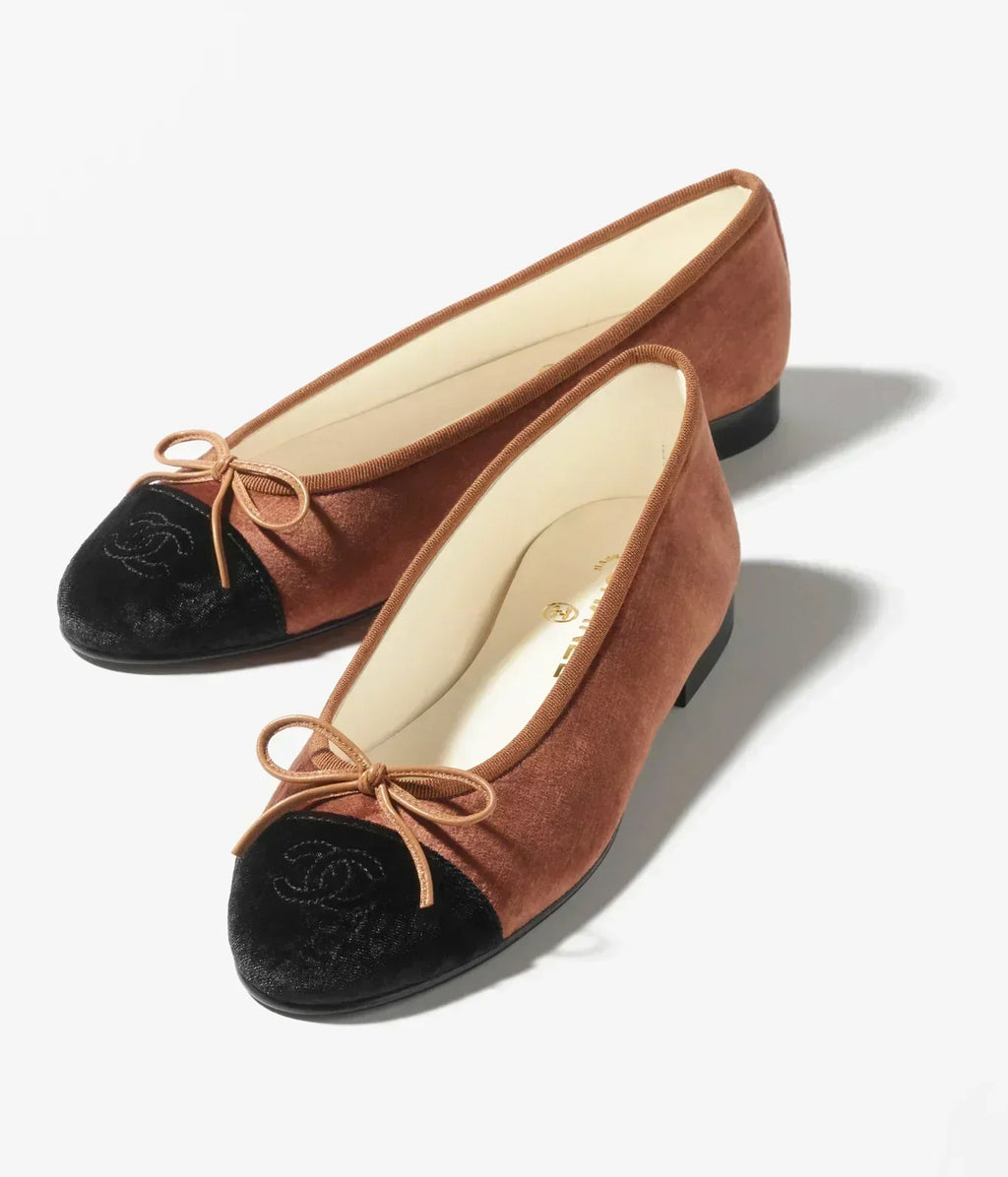 Chanel Ballet Flats Brown Black Velvet