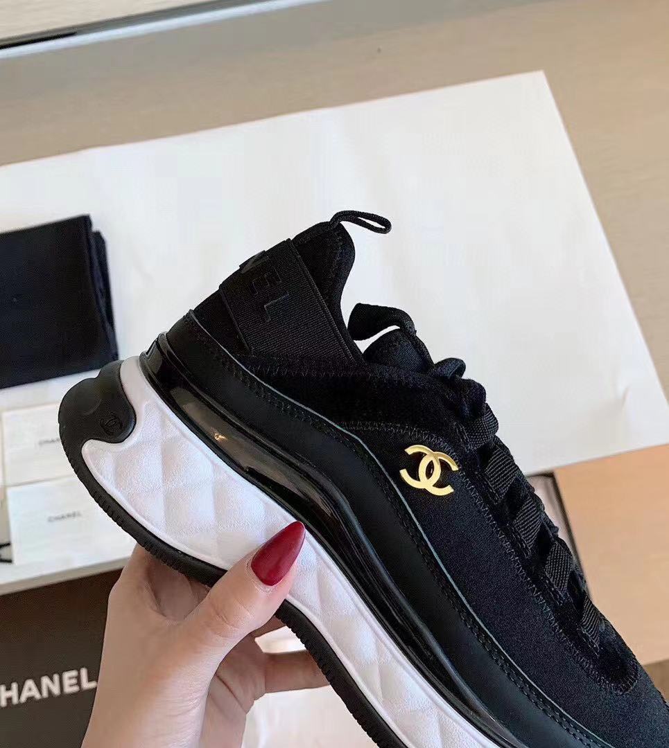 Chanel Bubble Quilted Trainer Sneaker Black White