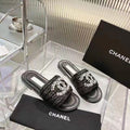 Chanel Slippers Black Calfskin Logo