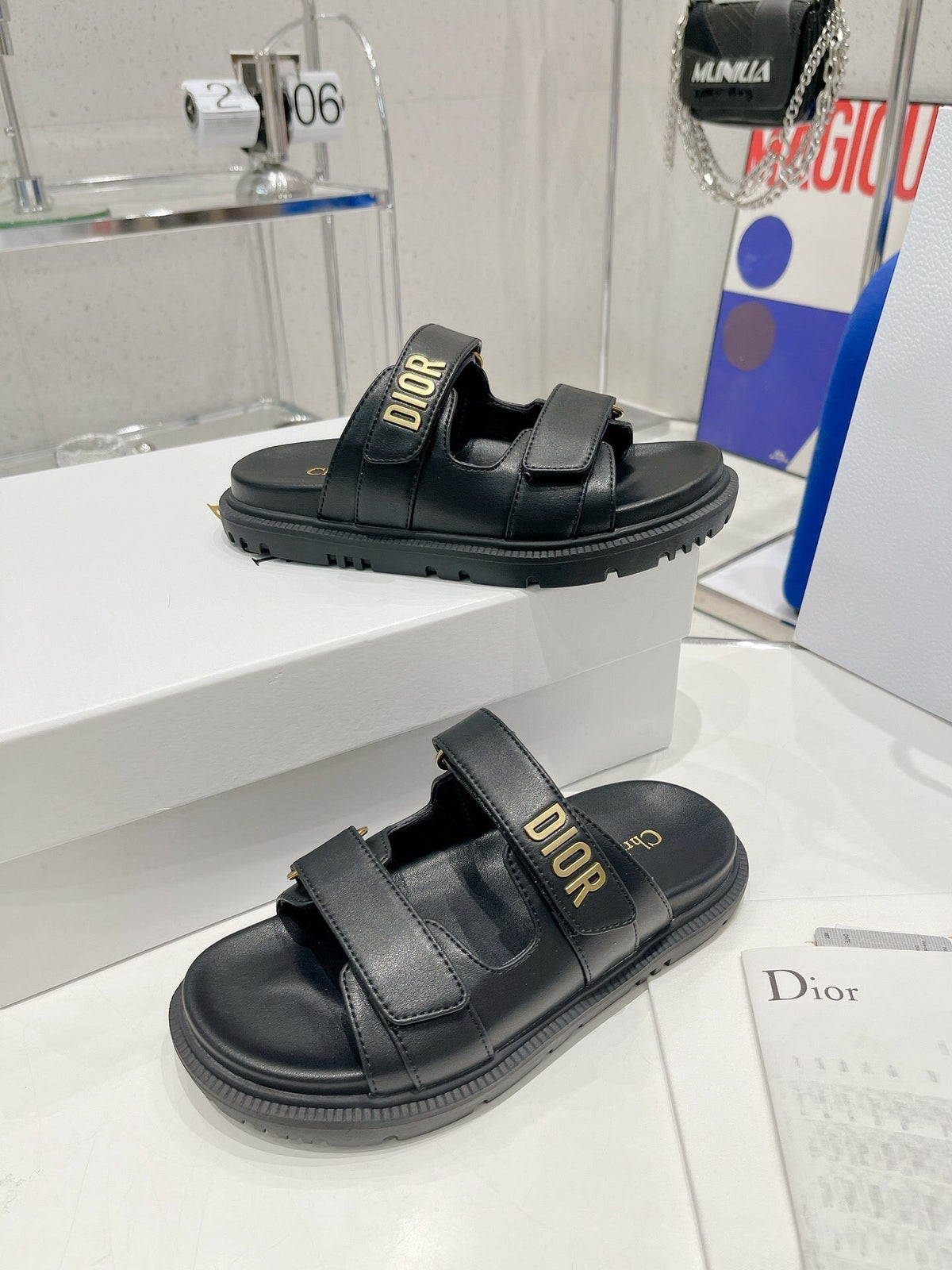 Dior CD Act Sandals in Black Lambskin