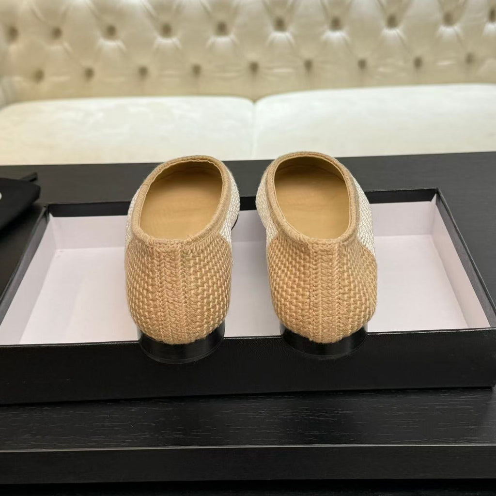 Chanel 2025 Ballet Flat Beige White Raffia
