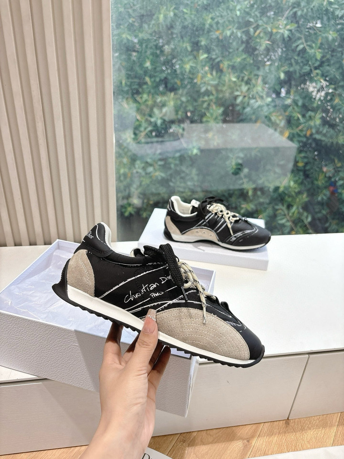 Dior B30 Sneakers in Black and Beige Suede