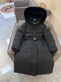 Prada Fur-Trim Belted Long Down Jacket — hero