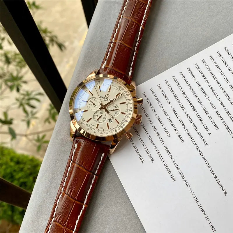 Breitling Gold Brown Leather - Hình 2
