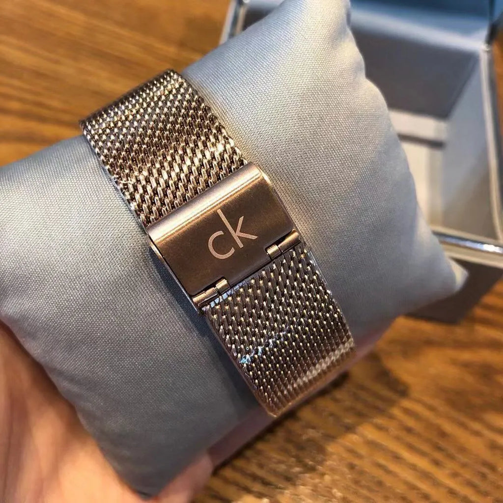 minimalist Calvin Klein Rose Gold Mesh Watch - Hình 2