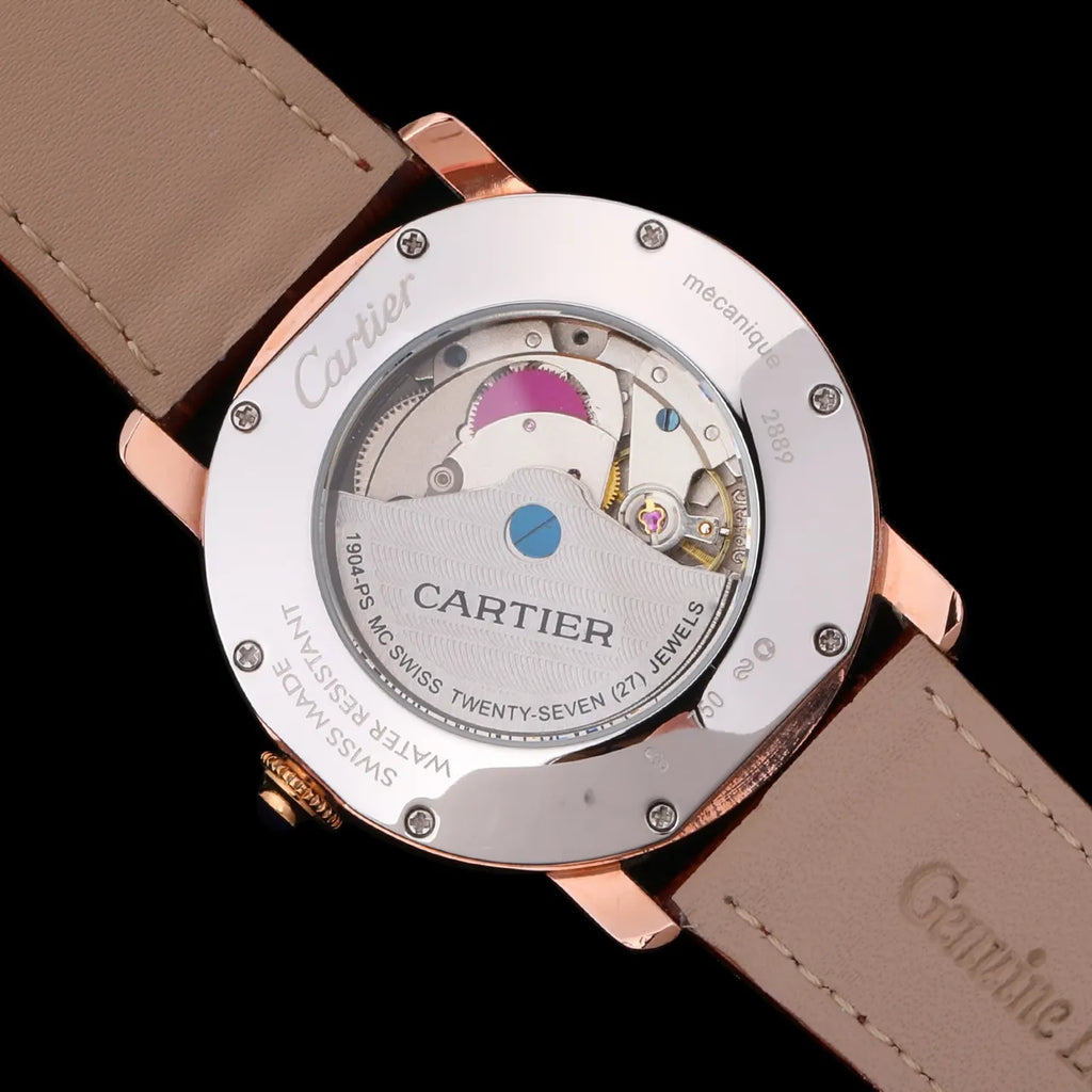 Cartier Ronde Solo Rose Gold Brown Leather Watch - Hình 3