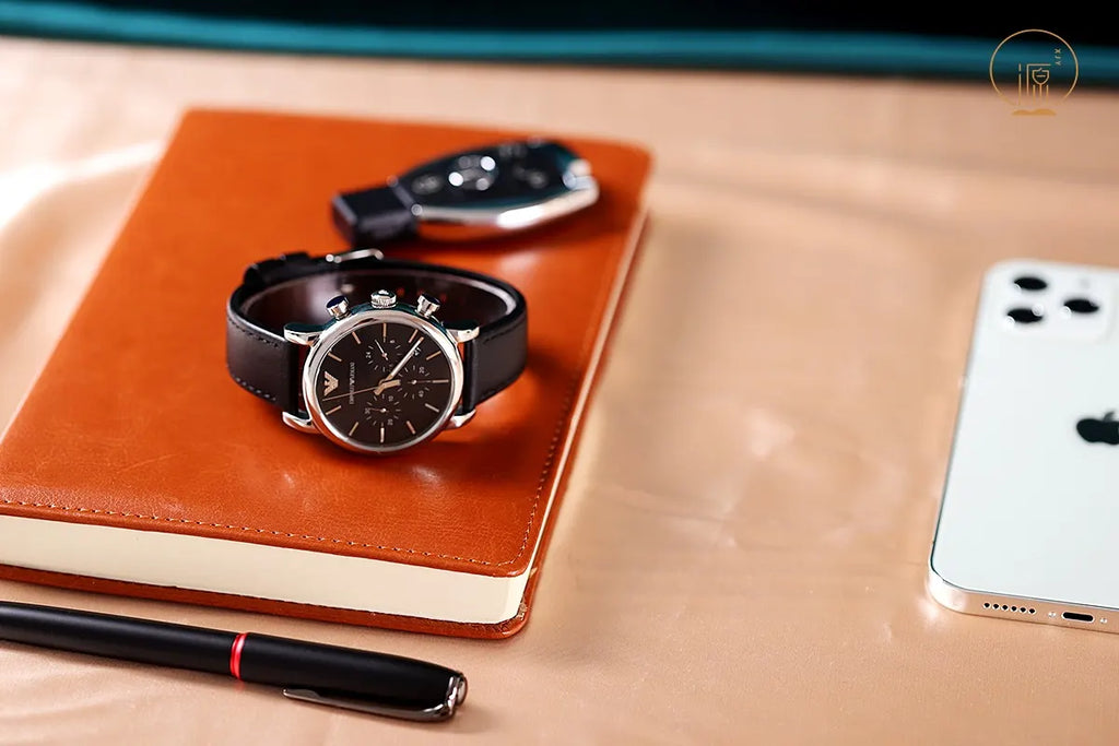 Armani Chronograph Black Leather - Hình 9