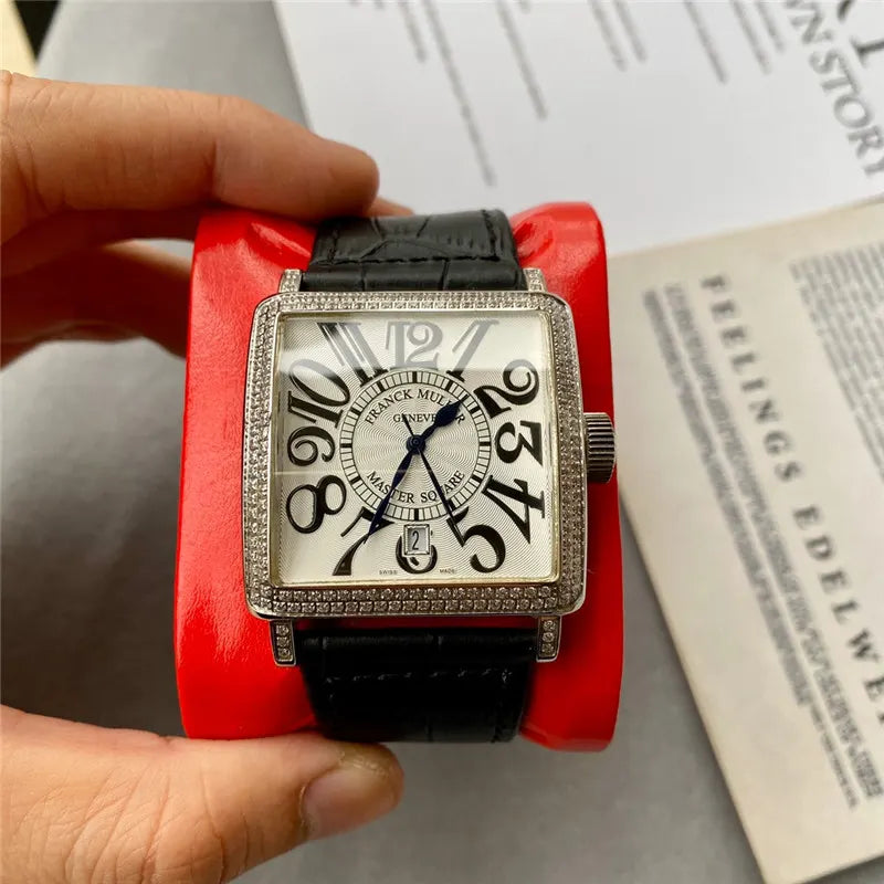 Franck Muller Master Square Diamond Bezel Black Leather