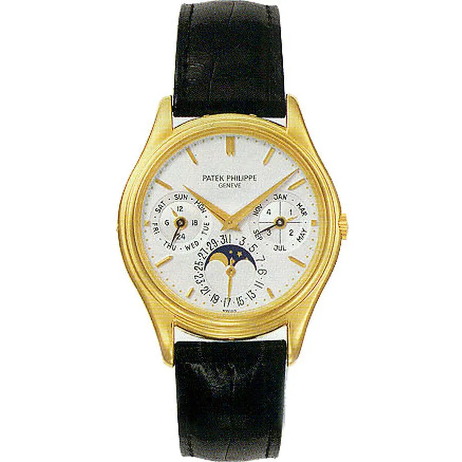 Patek Philippe Gold Moonphase Black Leather Strap Watch