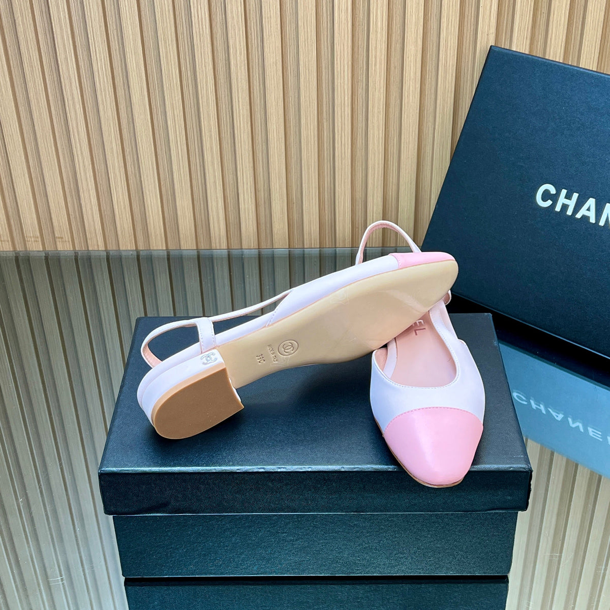 Chanel 25S Slingback Shoe Flats in Light Pink Calfskin
