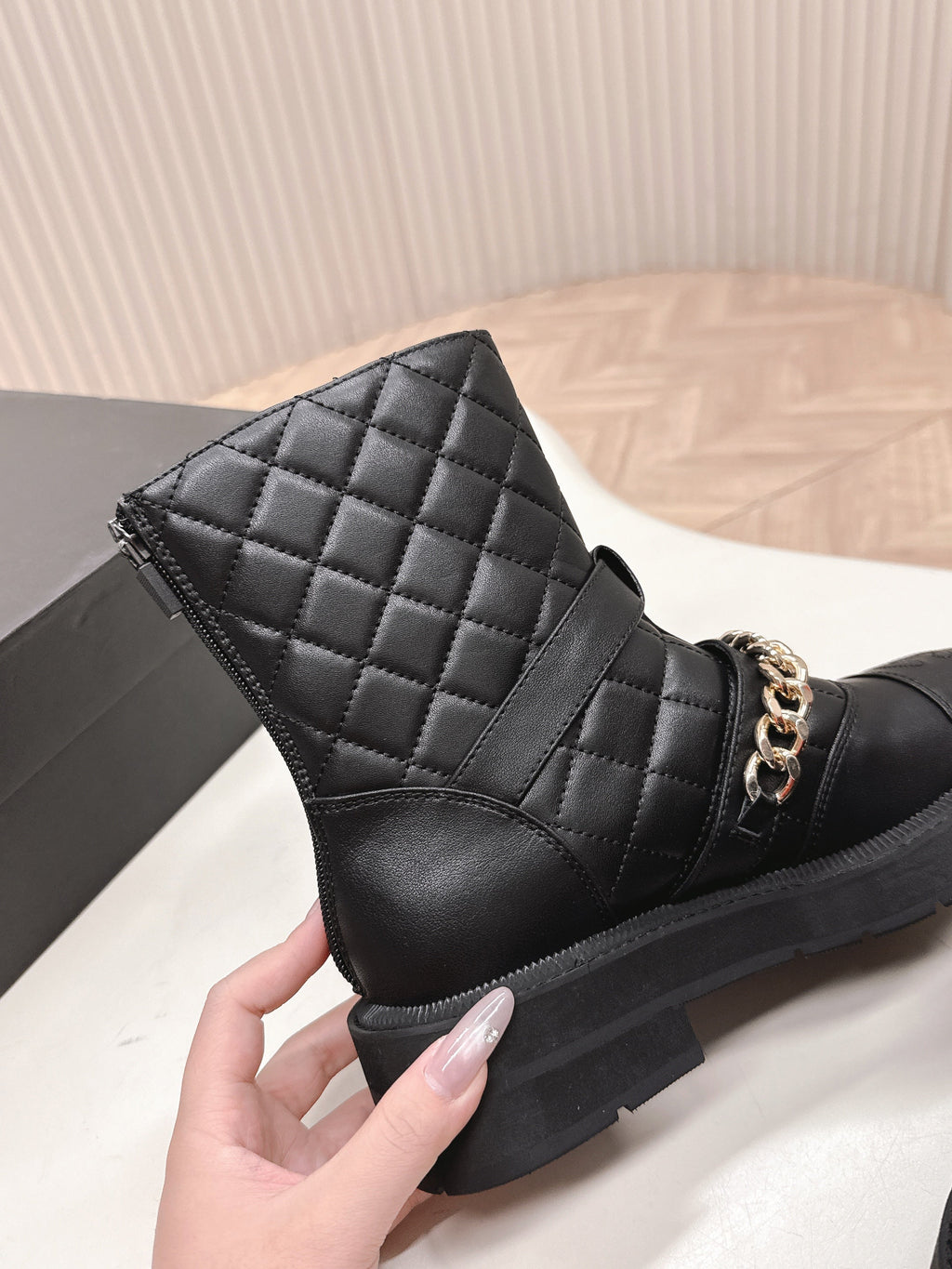 Chanel Ankle Boots 25S in Black Lambskin Embossed Logo with Gold Hardware