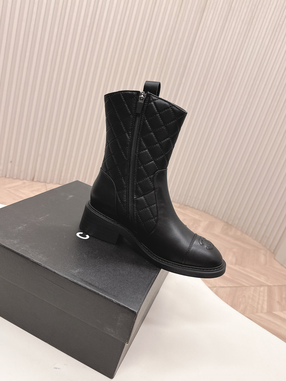 Chanel Ankle Boots 25S in Black Lambskin with Gold Hardware
