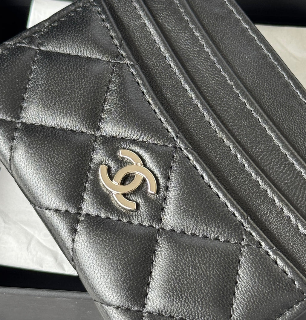 Chanel 25S Card Holder 11 in Black Lambskin Silver Hardware