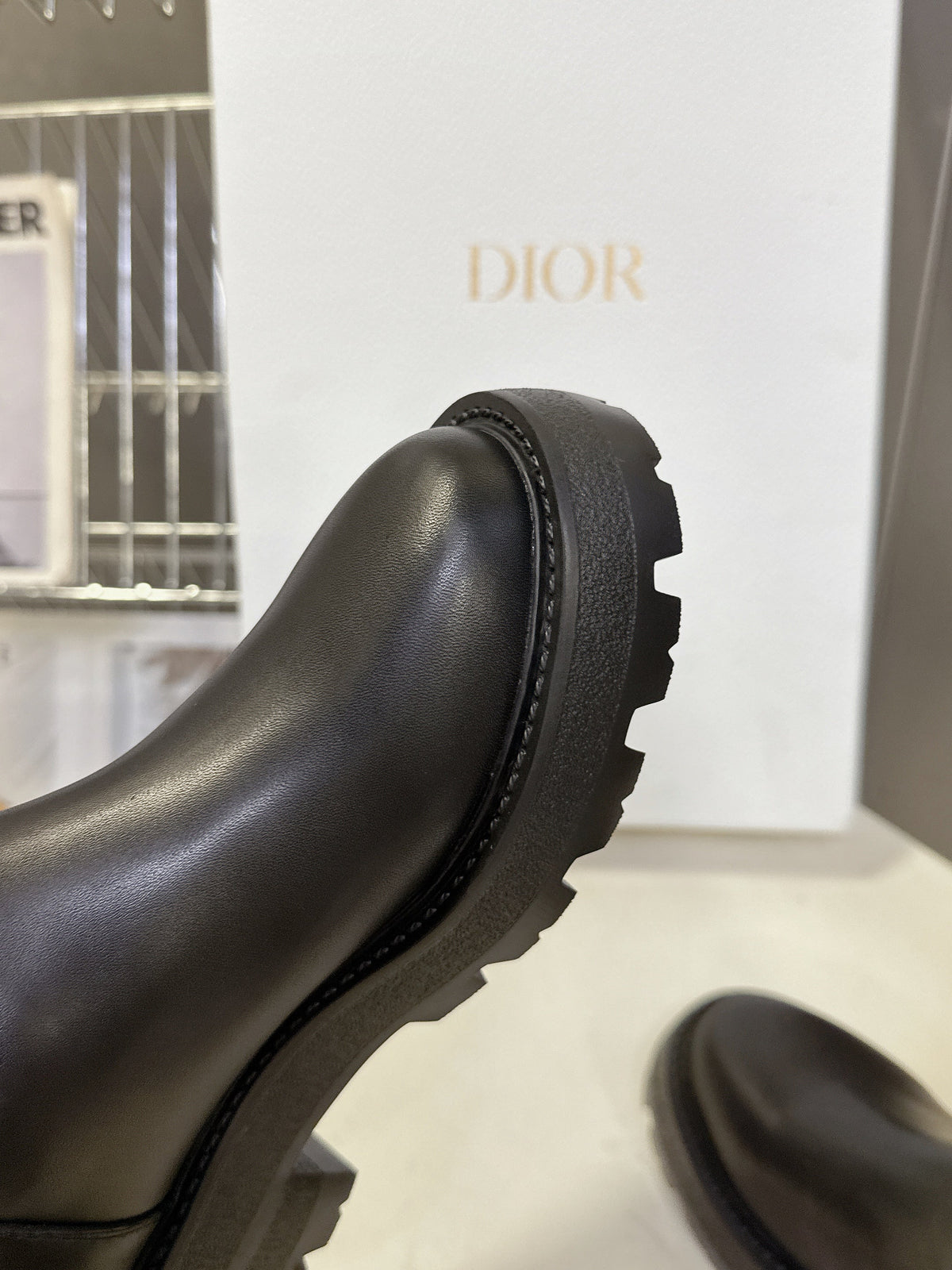 Dior 25S D-Major Ankle Boots in Black Calfskin and Beige Fabric
