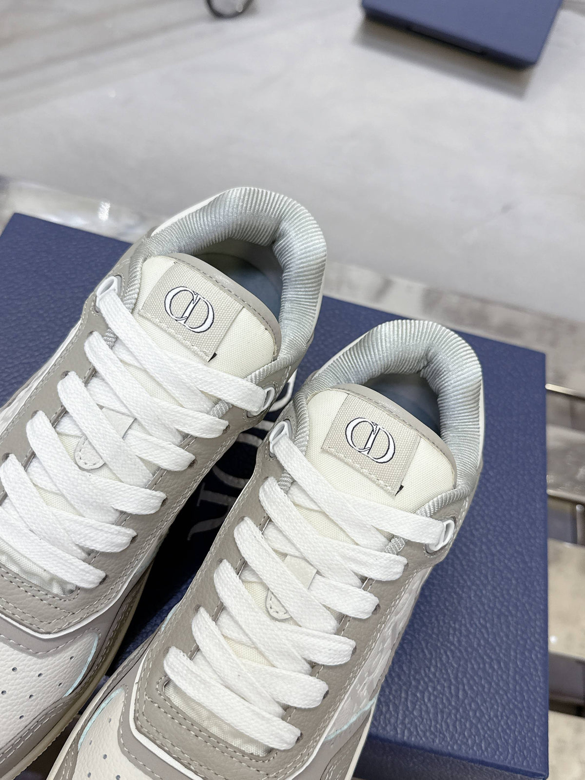 Dior 25S B27 Uptown Low-Top Sneakers in Grey Mix Cream White Calfskin Style 4