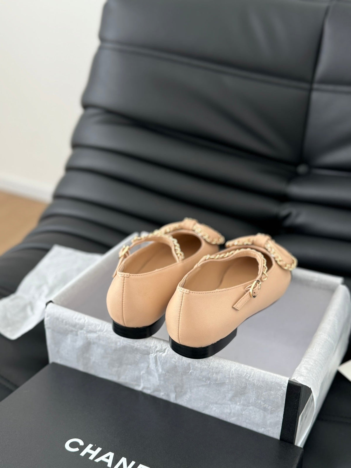 Chanel Ballet Flats in Sepia Beige Lambskin with Gold Hardware