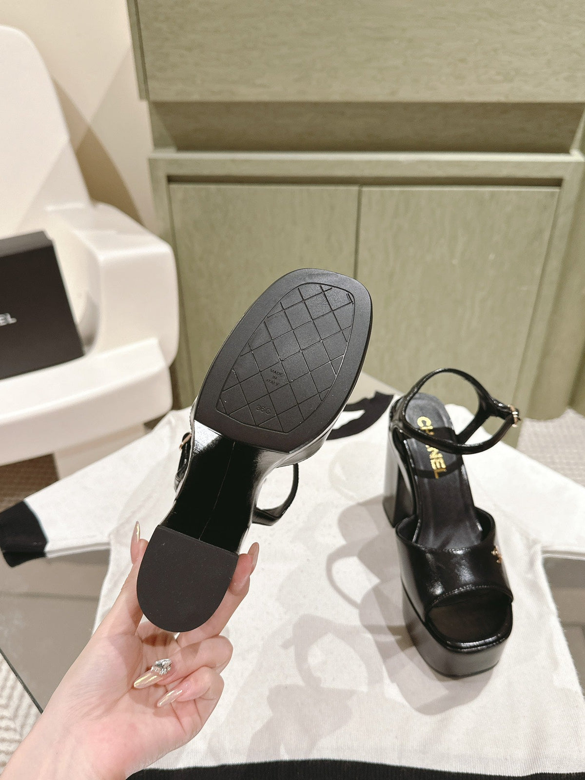 Chanel High Sandal Black Calfskin