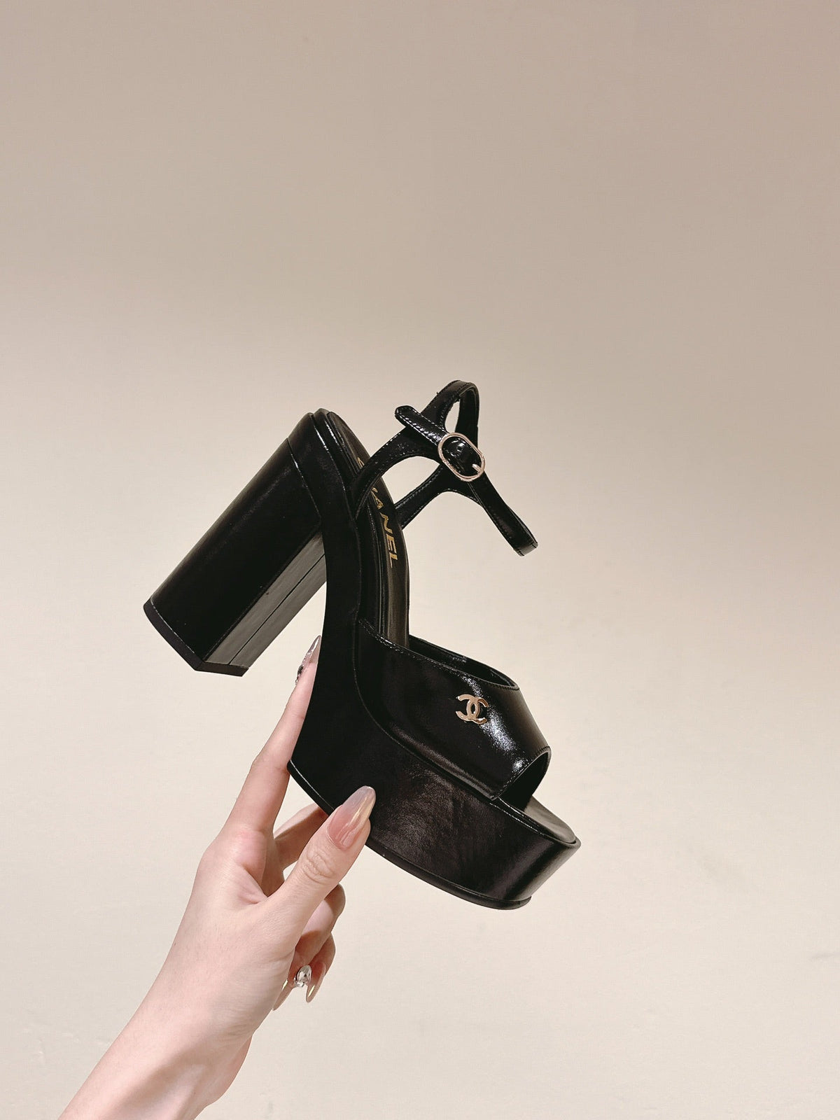 Chanel High Sandal Black Calfskin