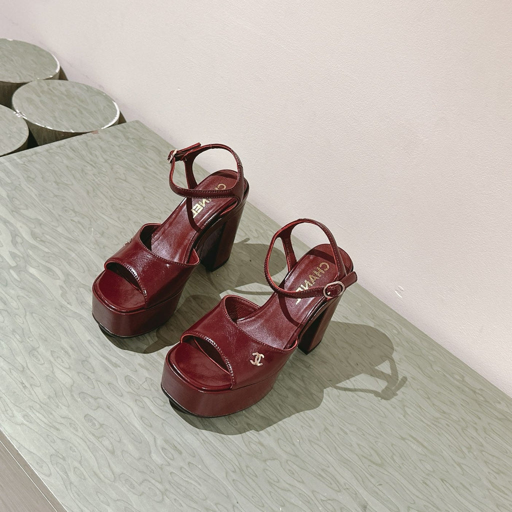 Chanel High Sandal Wine Red Calfskin