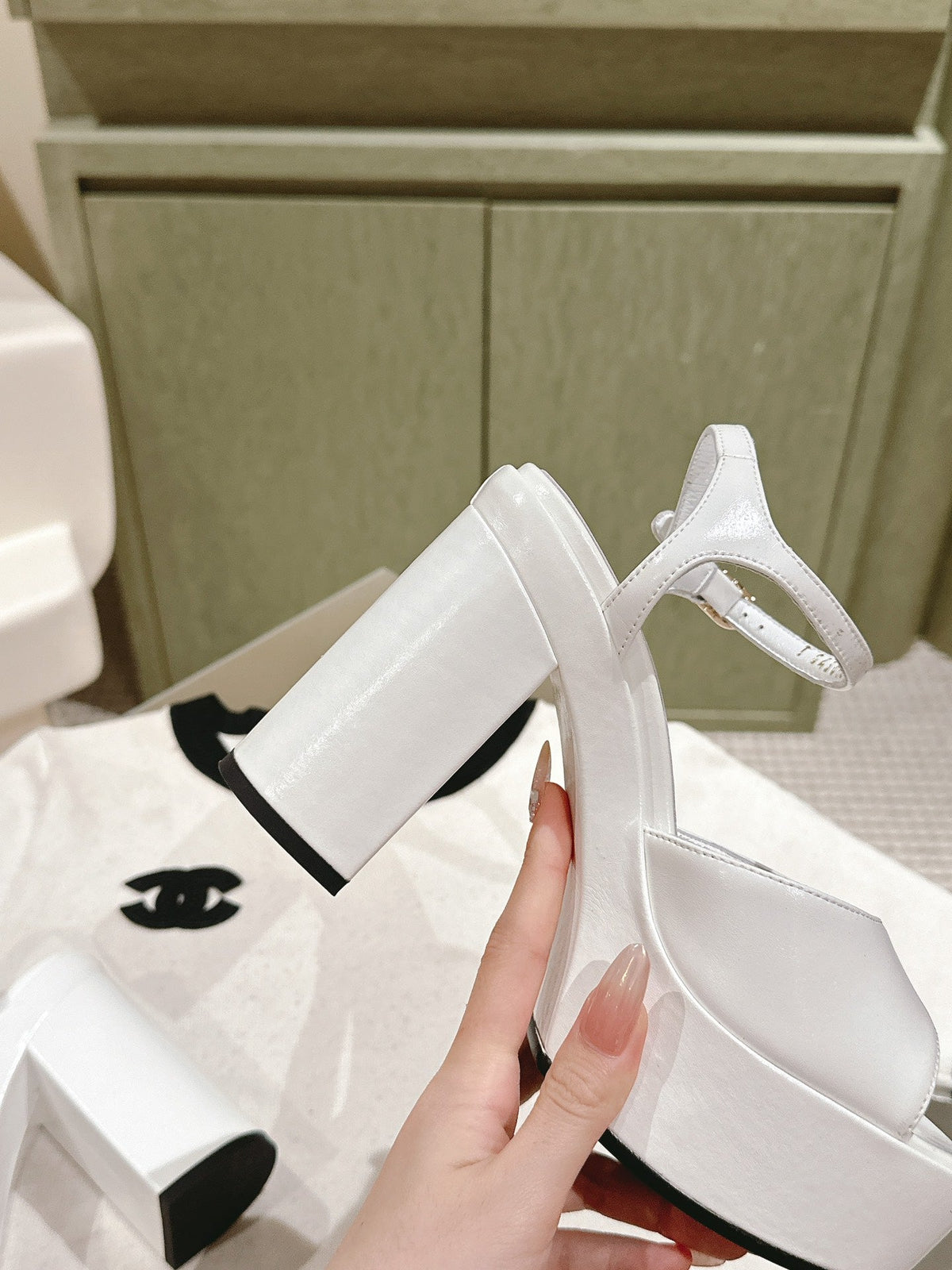 Chanel High Sandal White Calfskin