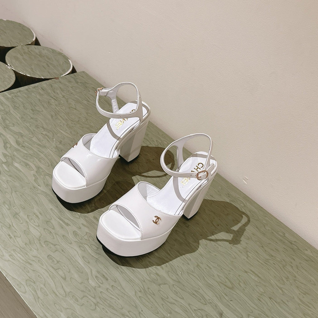 Chanel High Sandal White Calfskin