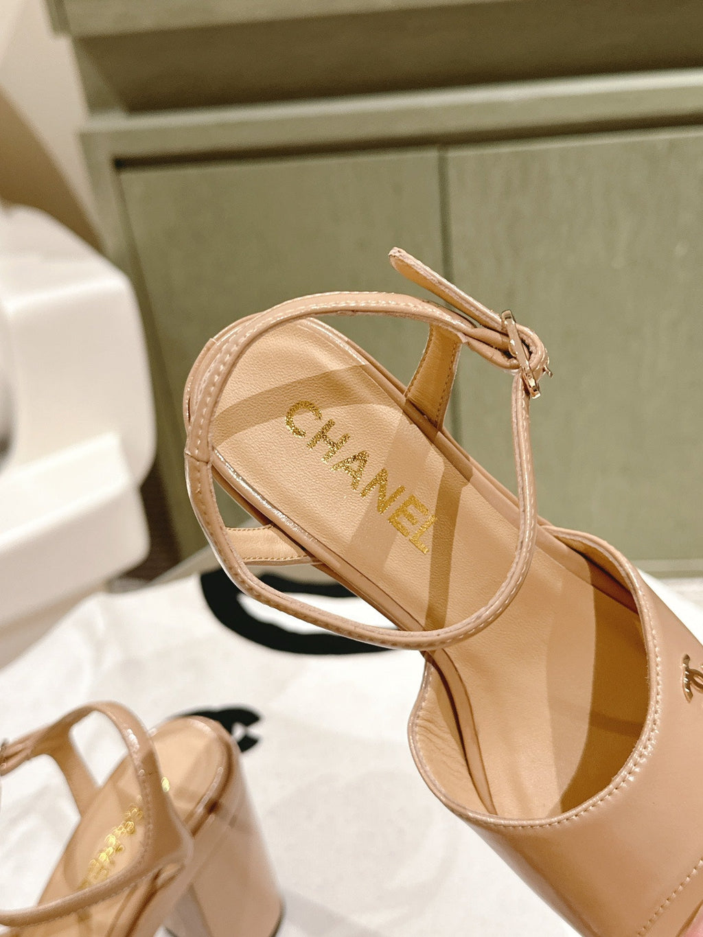 Chanel High Sandal Beige Cream Calfskin